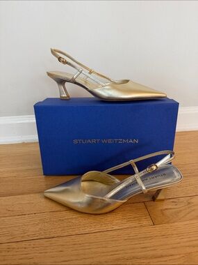 Stuart Weitzman Metallic Gold Slingback Pointed Toe Heels